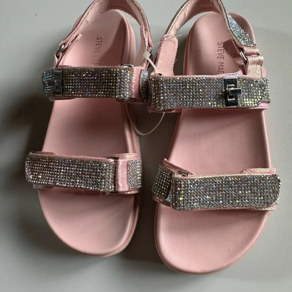 Steve Madden Girls Mona Sandals Rhinestones Hook & Loop Pink Sz 3 - Picture 1 of 6